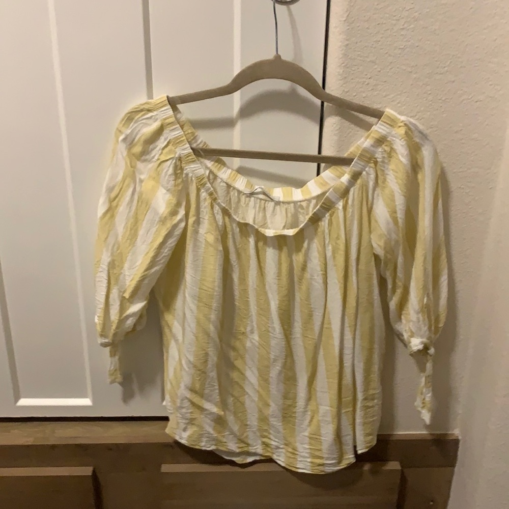 Yellow striped off the shoulder top